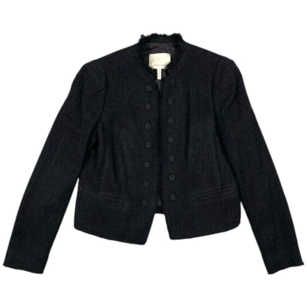 Rebecca Taylor Black Tweed Frayed Edging Textured Cropped Jacket Size 2 - Picture 3 of 8